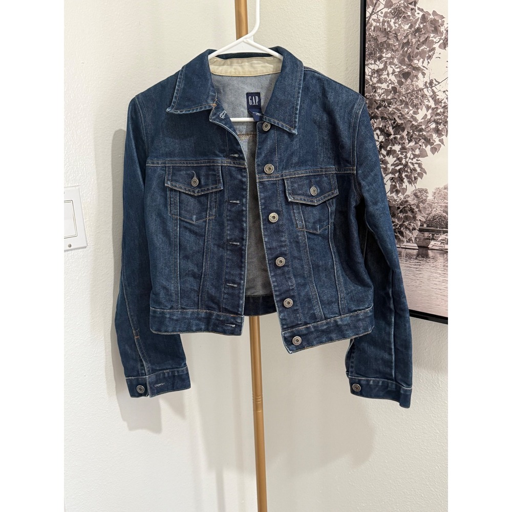 GAP Womens Dark Wash Denim Trucker Jacket XS Blue Cotton Blend RN 54023